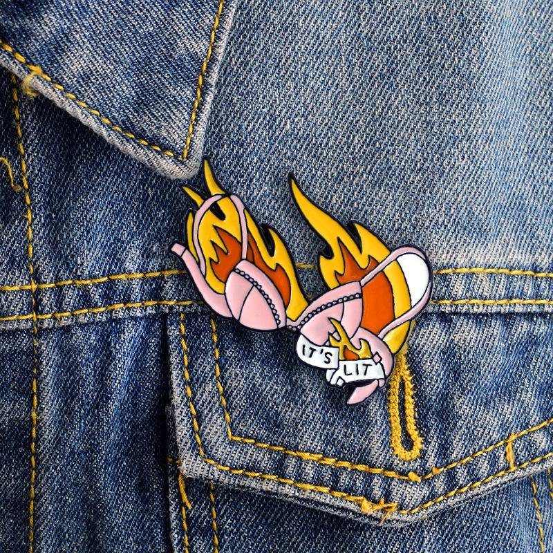 IT'S LIT Bear Flame Drip Oil Brooch Badge Bikini Ornament