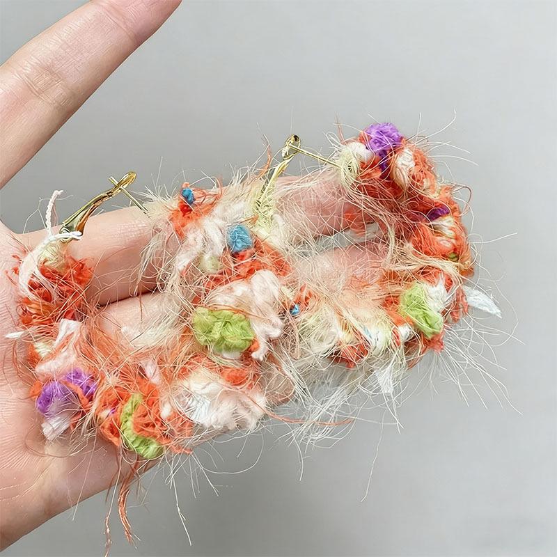 Silver Needle Dopamine Plush Earrings for Women - Elegant Fairy Niche Style.