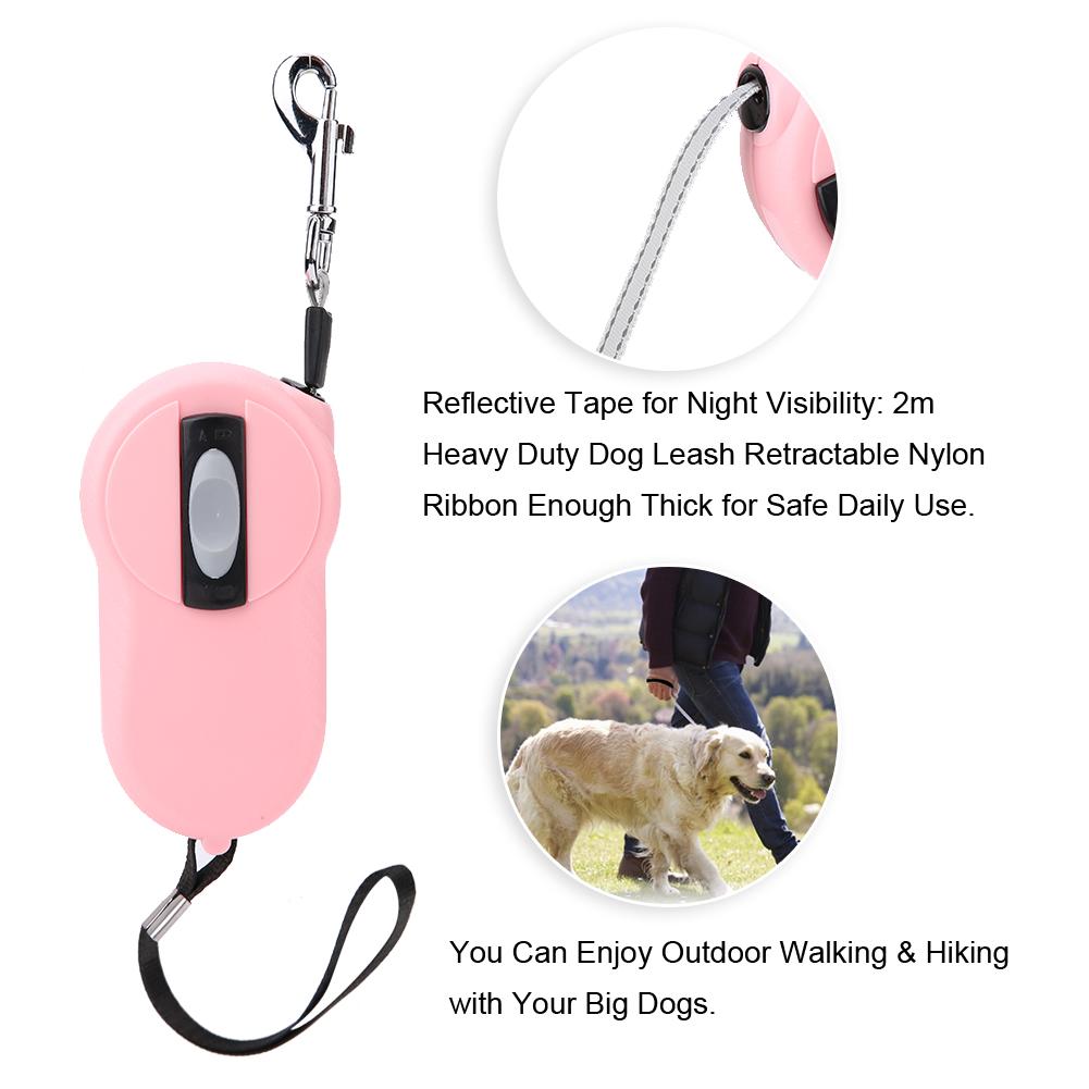 Retractable Dog Leash - Heavy Duty Pet Leash Nylon Reflective Tape, Tangle Freed Lock(Pink)