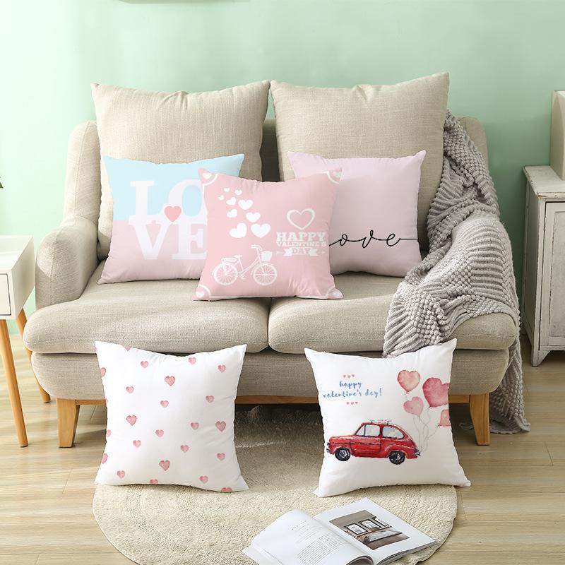 Pink Series Valentine's Day Peach Skin Pillowcase Home Sofa Cushion Cover Square Pillowcase