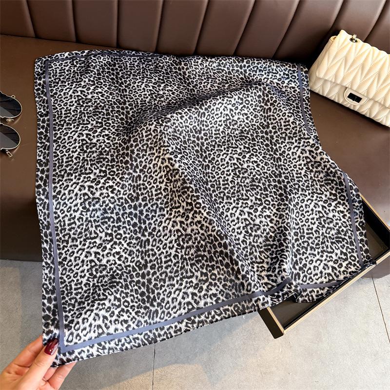 Wild Scarf Shawl Silk Scarf Scarf Neck Headscarf Simulation Silk Printing Professional Sunscreen Square Scarf Leopard Print Advanced