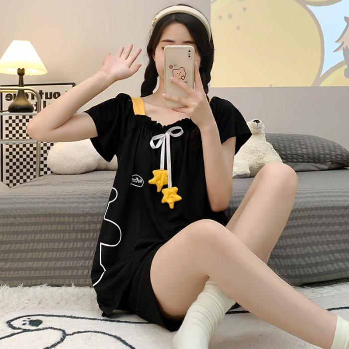 

Хлопковая пижама большого размера в принцессном стиле - Милый летний комплект с короткими рукавами для дома Double XL XXL