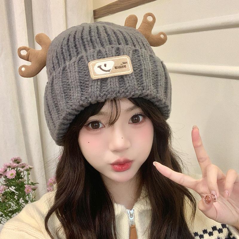 Autumn and winter warm ear protection cute deer thickened double wool hat female