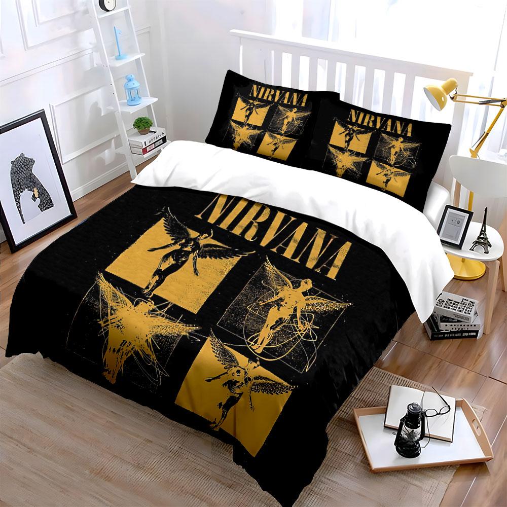 Nirvana Winged Figures Design Bedding Duvet Cover Set Duvet Cover Pillowcases (1*Duvet Cover 2*Pillowcases, Without Duvet Insert)