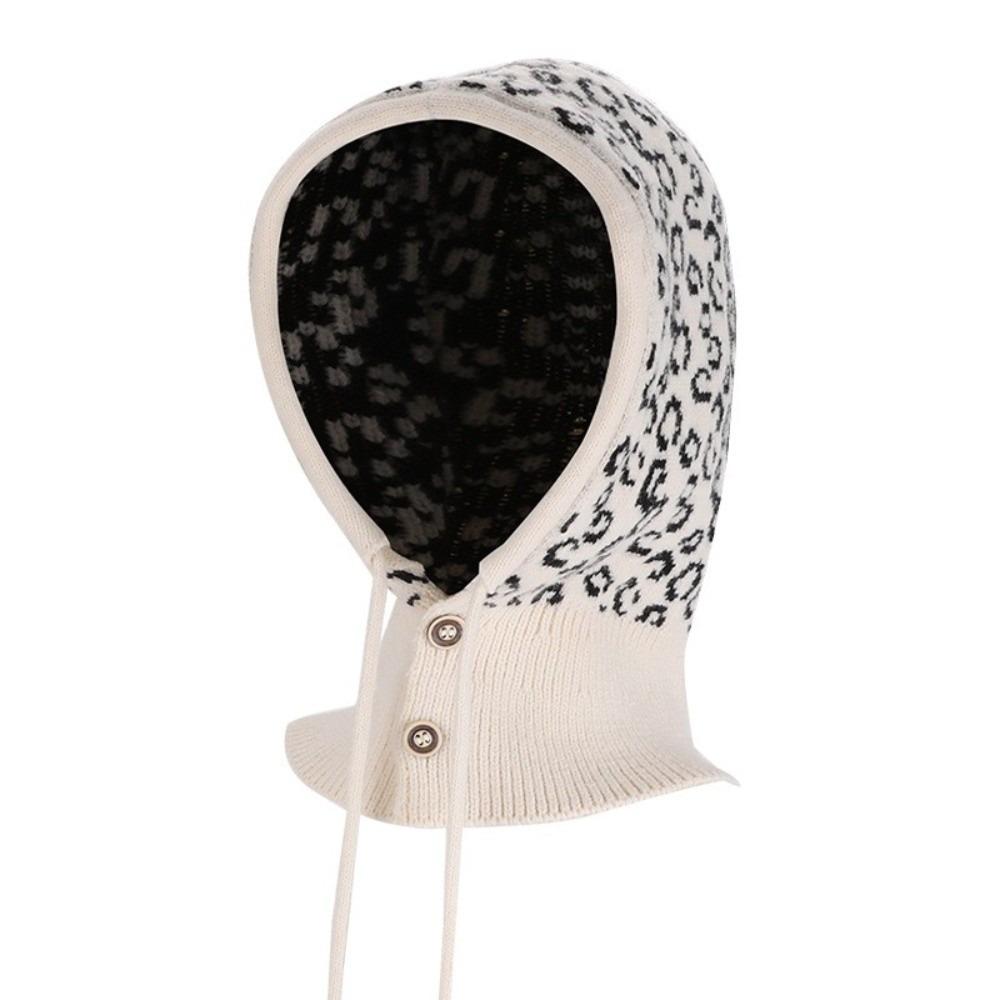 Warm Balaclava Hat Leopard Print Knitted Hooded Cap Fashion Ear Protection Hat Winter/Autumn