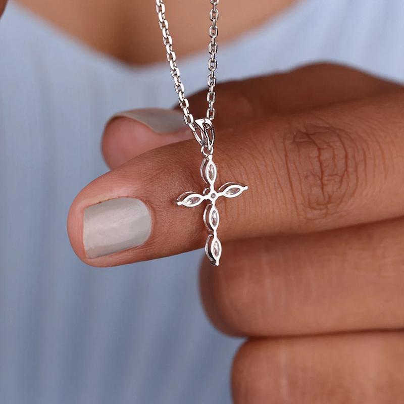 Huitan Exquisite Cross Shaped Pendant Necklace for Women Inlaid Sparkling Crystal Cubic Zirconia Daily Party Statement Jewelry