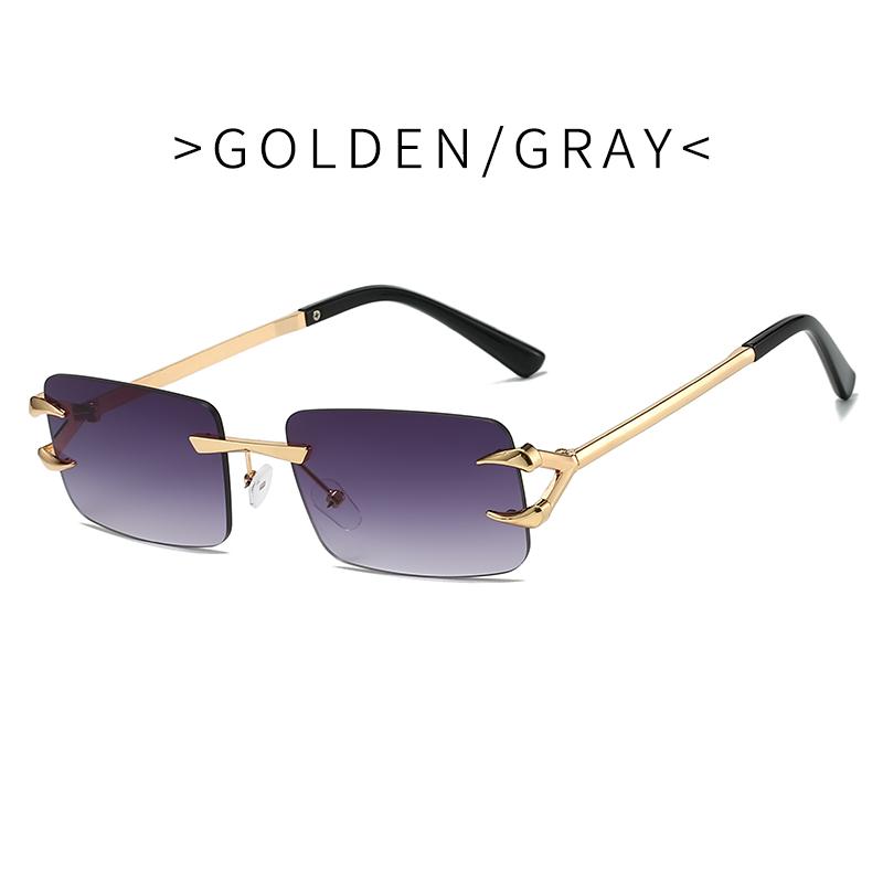 Fashion Rimless Square Double Bridge Sun Glasses Vintage Women Men Sunglasses UV400