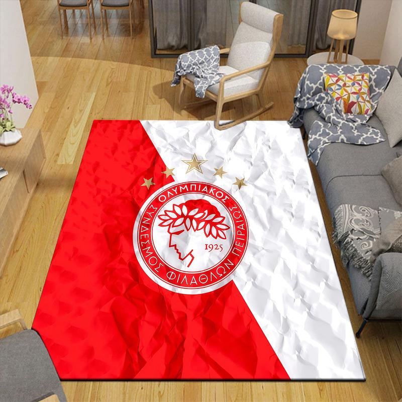 Olympiacos F.C. Flanellmuster Quadratischer Teppich, Läufer, Teppich für Wohnzimmer Schlafzimmer Sofa Spielzimmer Dekoration, Rutschfeste Fußmatte