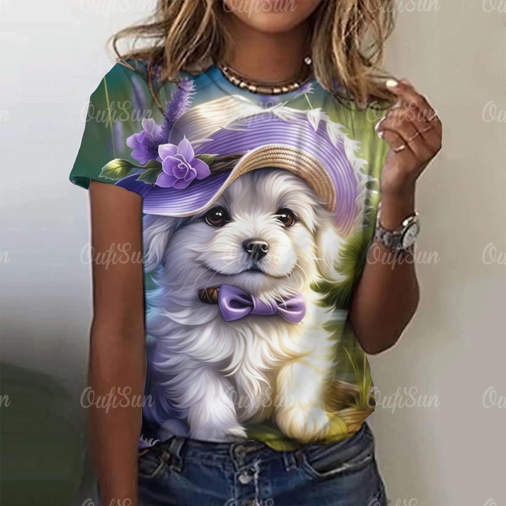 Kawaii Puppy Print Damen T-Shirt Harajuku Kleidung für Damen Casual Style Kurzarm T-Shirts Rundhals Hundert Streetwear Tops