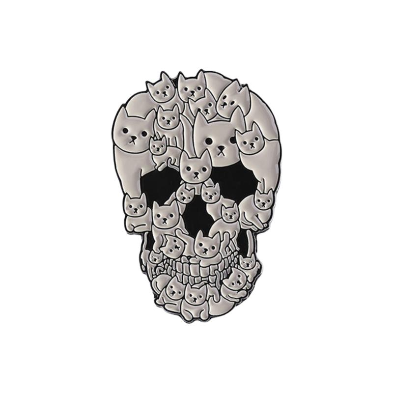 

Милая мультяшная брошь в виде черепа кошек, уникальный дизайн, прочные сплавные материалы, игривый аксессуар для повседневной одежды, для вечеринок
