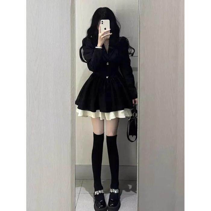

Xiaoxiangfeng suit dress, small man, high-end temperament, waist princess tutu dress, date wear, small black dress S чёрный