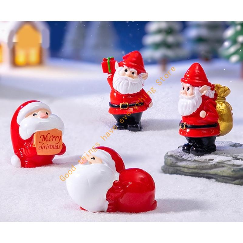 4Pcs Miniature Santa Statue Holiday Decoration Resin Craft Figurine Ornaments For Desk Shelf Festives Landscape Display 55KF