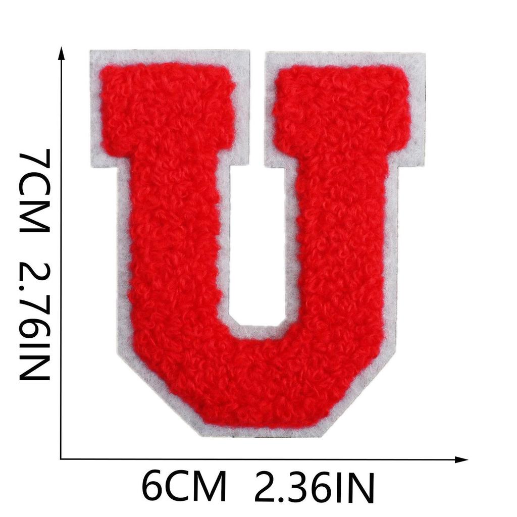 Roaring Sky 7cm Chenille Patch: Red Letters On White, A-Z Alphabet Bag Decoration.