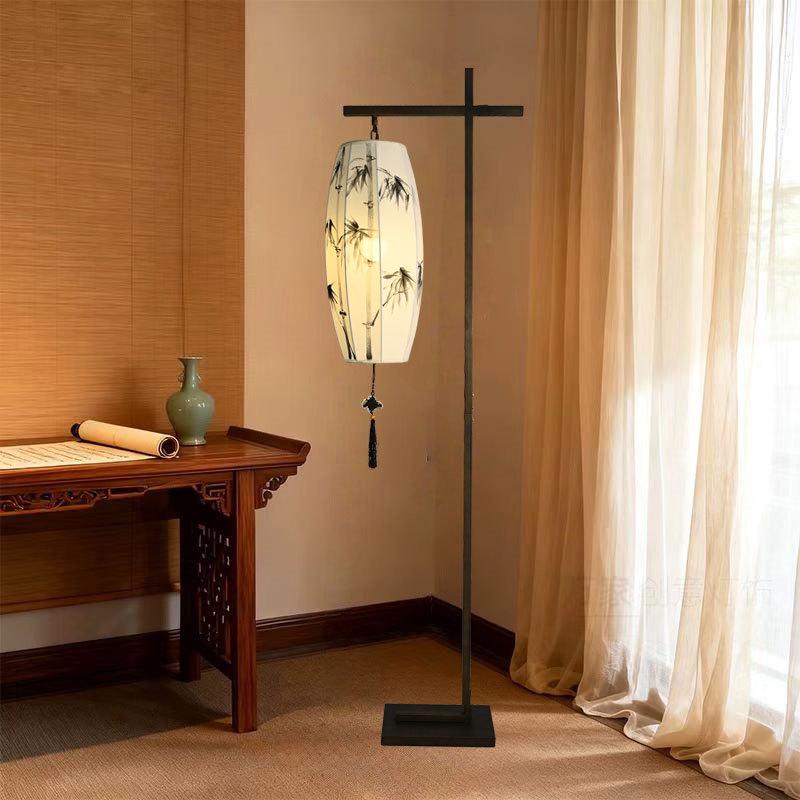 Retro Zen Bamboo Hand-Painted Floor Lamp for Living Room, Study, or Bedroom - Iron Art, New Chinese Antique Style