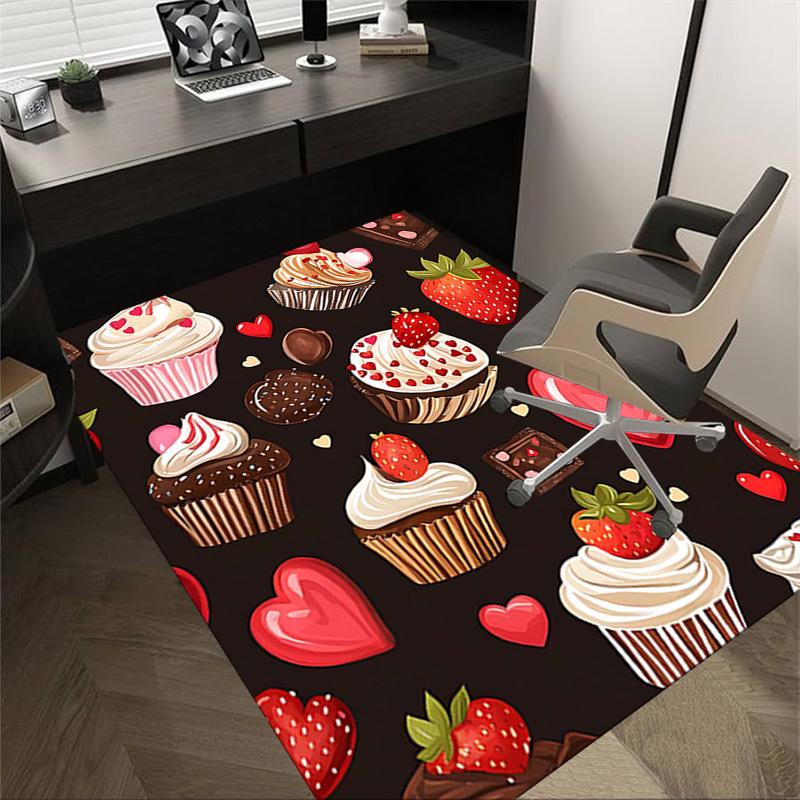 

1PC Cupcakes Strawberries Non-Slip Floor carpet, suitable for Office, bedroomand playrooms. It can also be used as a sofa footrest cover-T70 60cm by 90cm