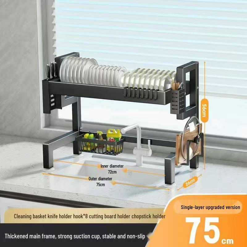 Multi-Functional Kitchen Sink Organizer and Dustproof Dish Rack