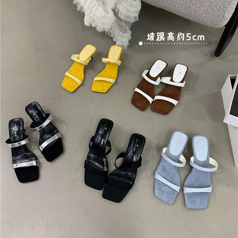Wedge heel one-word slippers women's summer wear 2025 new beautiful high heels with skirt high-end silver cool slippers