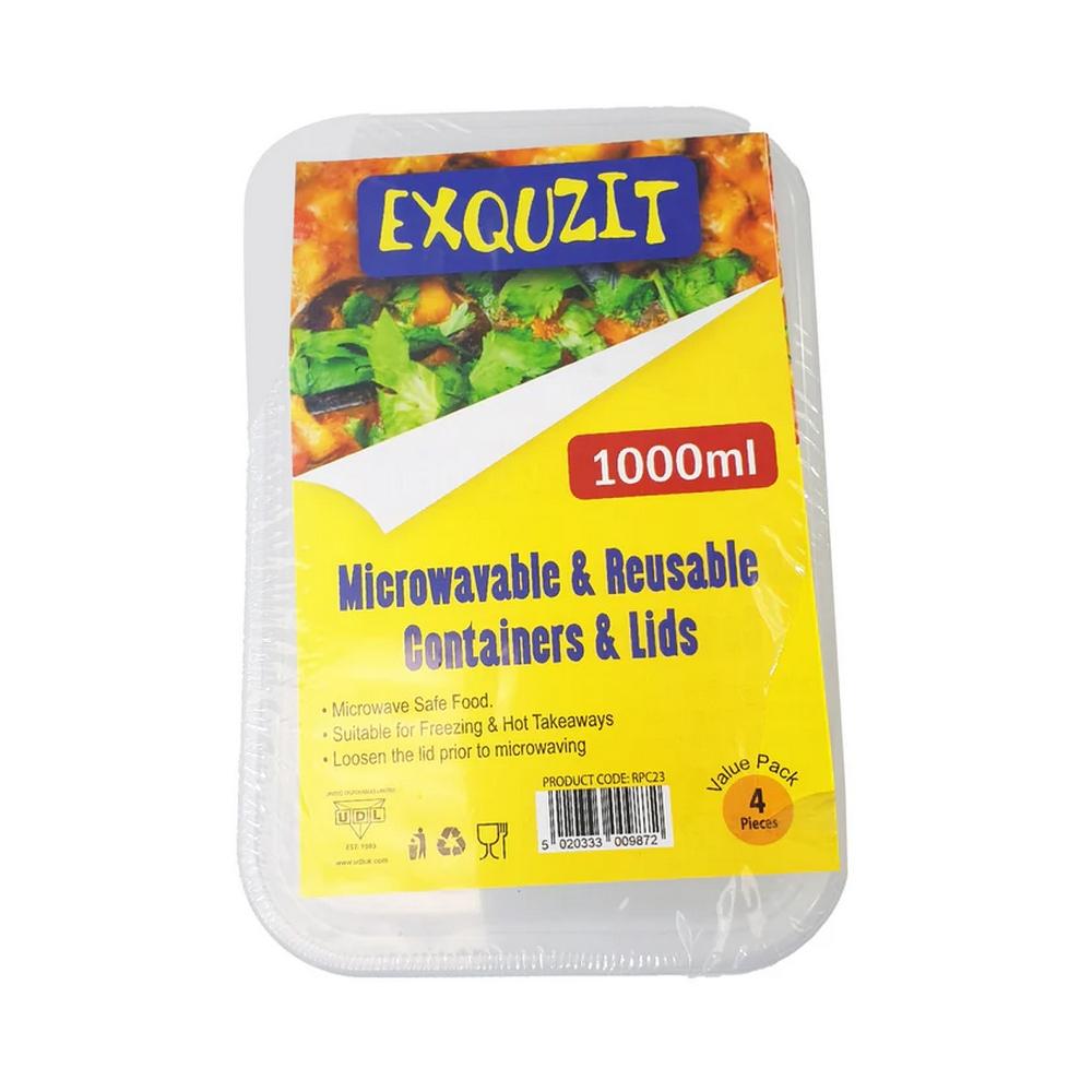 UDL Reusable 1000ml Plastic Food Containers with Lids (Pack of 5)