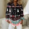Women's Casual Christmas Print Long Sleeve Button Down Shirt with Fit