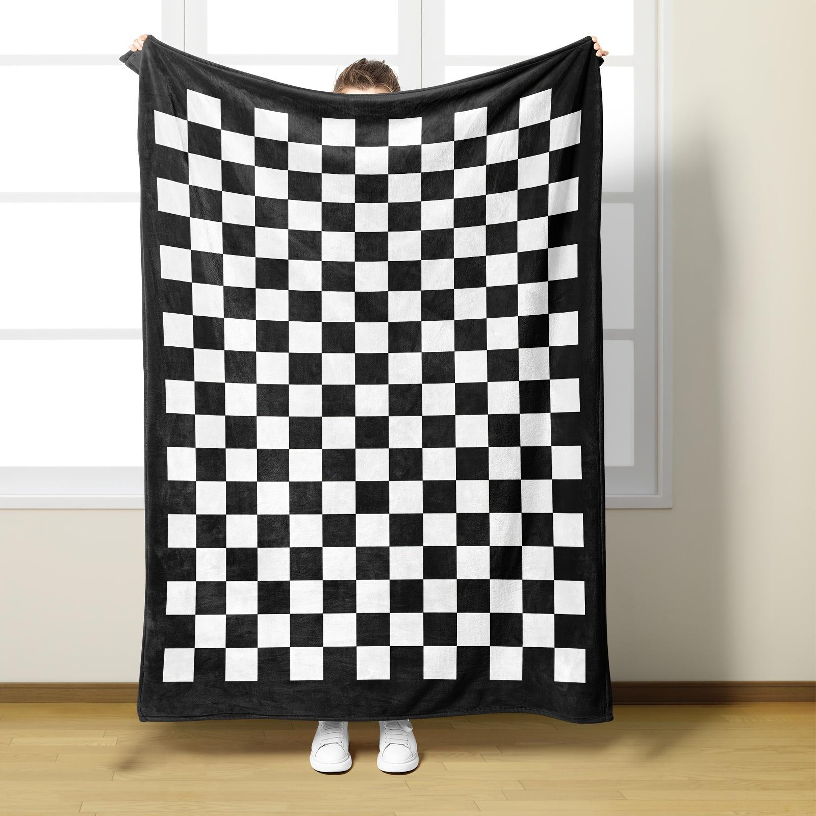 

Checkerboard Flannel Blanket Black White Timeless Pattern Soft Plush Fabric For Living Room Bedroom Use Perfect For Cold Evening 100X150CM
