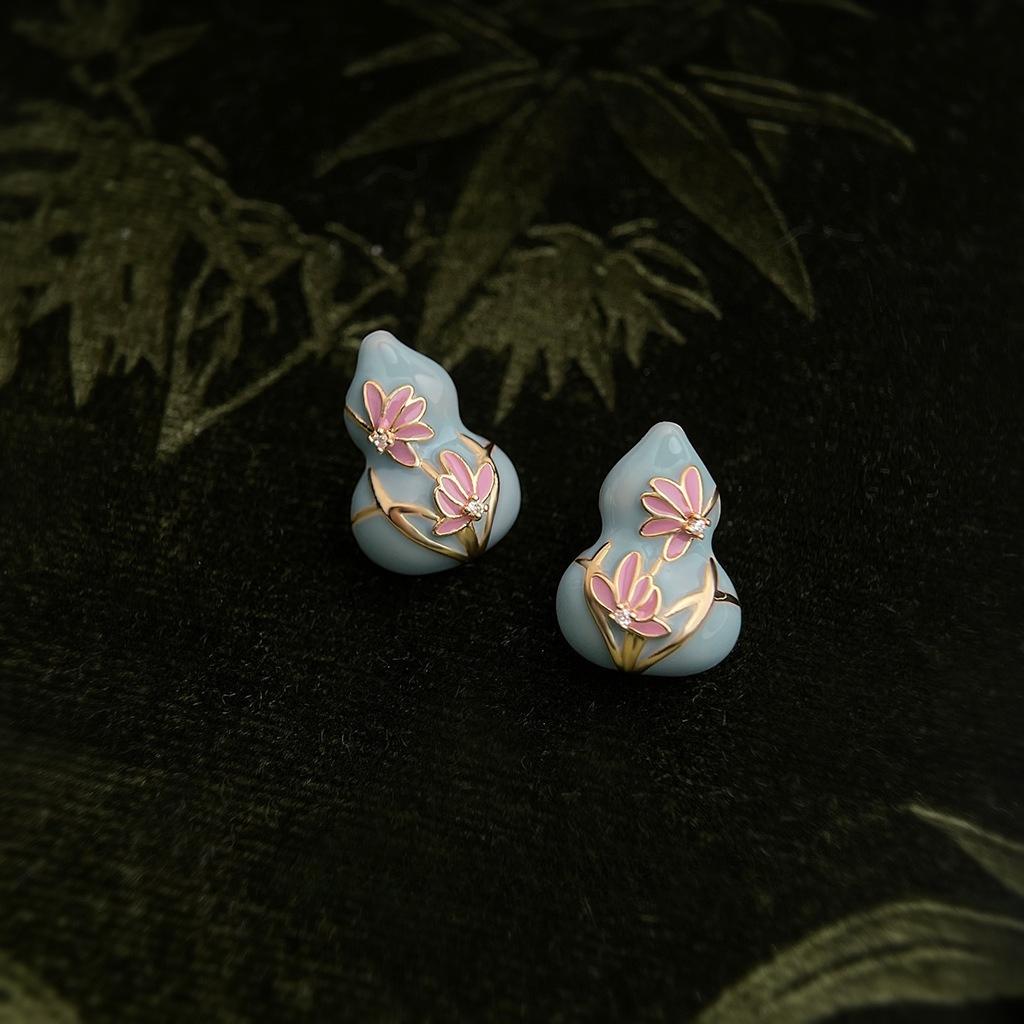 Female New Chinese Lotus and Gourd Earrings 1 pair