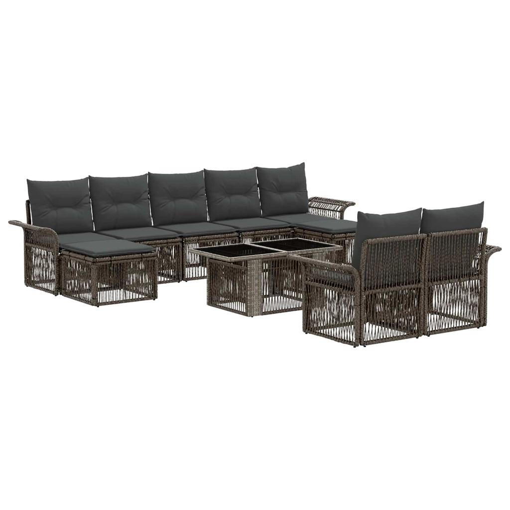 Garden Sofa Set 10 Pieces Grey and Dark Grey Poly Rattan