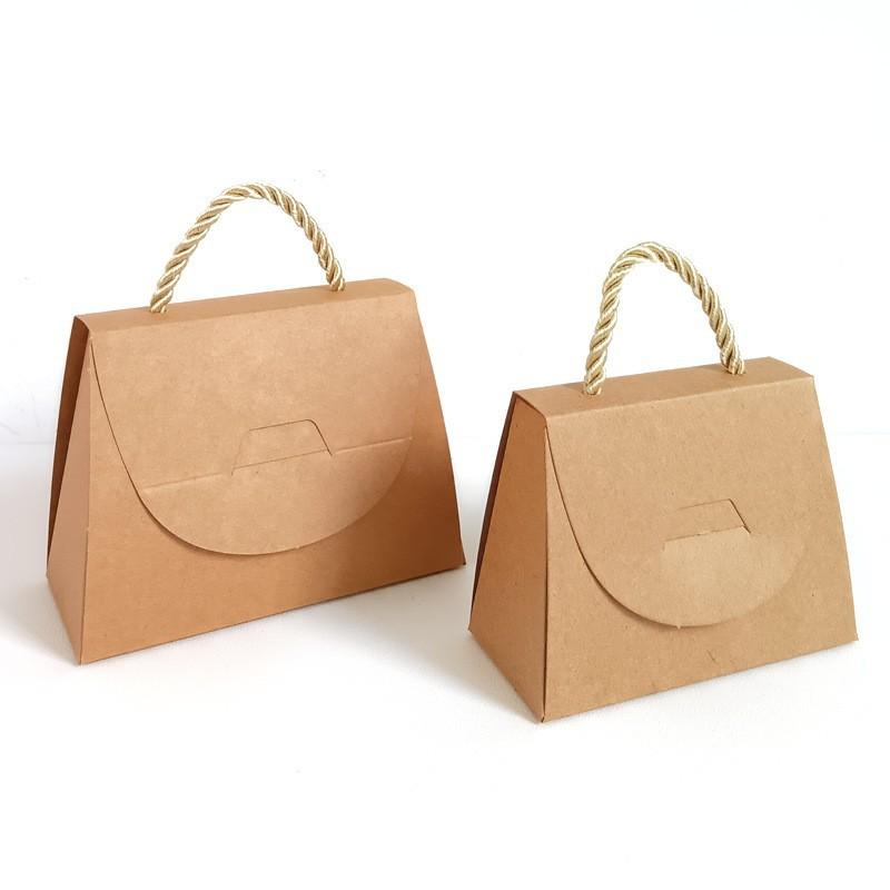30pcs Small Handbag Style Gift Bags With Ribbon Handle Kraft White Paper Candy Bags For Wedding Party Favor Packaging