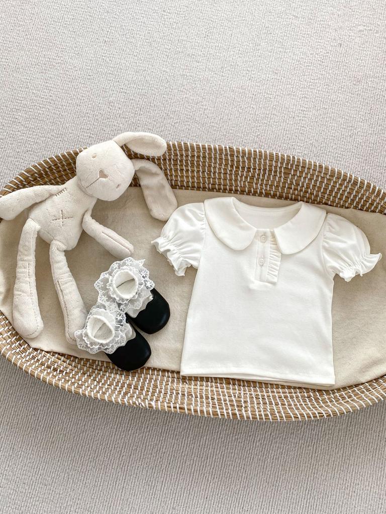 Baby Girl Summer 2 Piece Set Short Sleeve T Shirt with Ruffle Romper