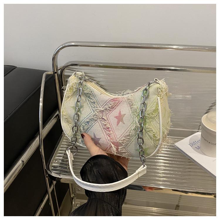 Decorative Buckle Detailing, Stitching, Chain Strap Shoulder Bag, Women's Decorative Buckle Shoulder Bag, Street Fashion Hobo Bag