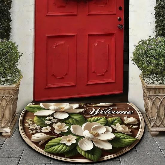 Floral Doormat Absorbent Half Round Floor Mat Non-Slip Door Mat Decorative Entrance Rug for Living Room Bathroom Kitchen