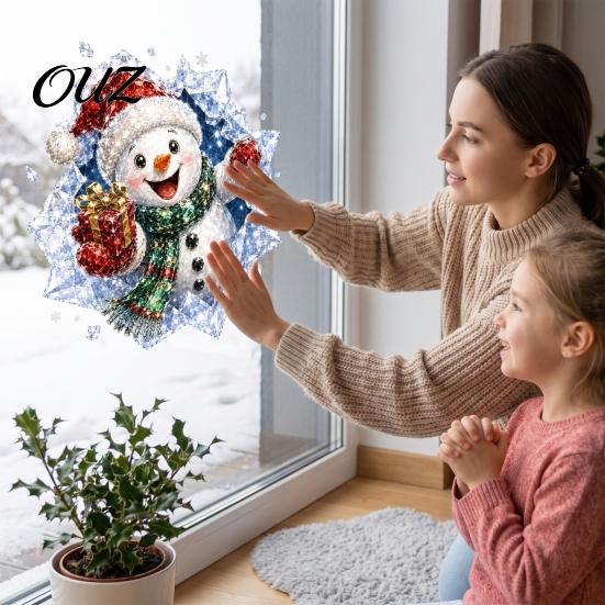 Odorless Wall Decals 3D Christmas Static Window Clings, Santa Snowman Reindeer Glass Stickers, Easy Peel Stick Decor PVC Holiday for Home Party