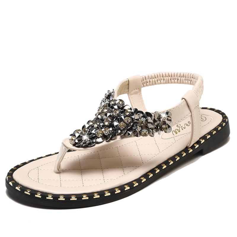 

Foreign trade large size bohemian toe sandals women s 2020 summer fashion flat-bottomed rhinestone outer wear women s beach sandals 43
