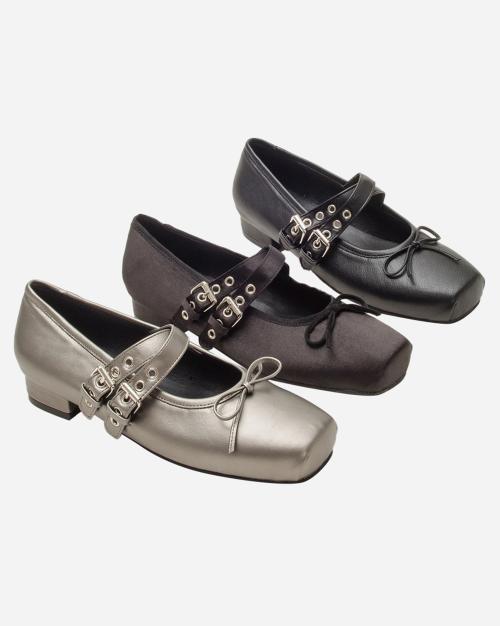 [Tagtraume] Gallo Square Toe Ribbon Two Buckle Mary Jane Sneakers Flats [Versand aus Korea] 100% Authentisch