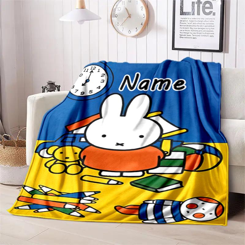 Custom Name Miffy Rabbit Strawberry Blanket Suitable All Seasons Soft Comfortable Sofa Office Home Blanket Suitable For All Seasons Home Decor