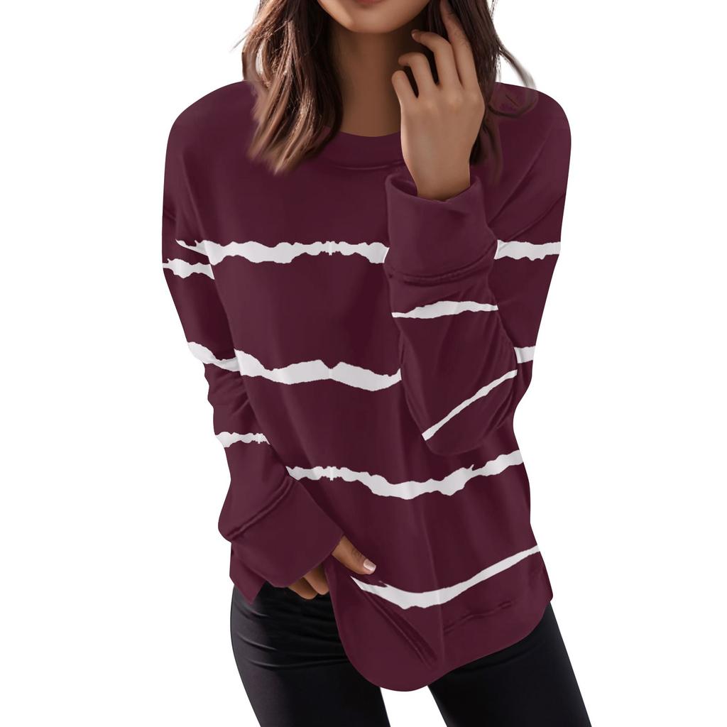 Women's Casual Contrast Color Long Sleeve Top Pullover Sweatshir