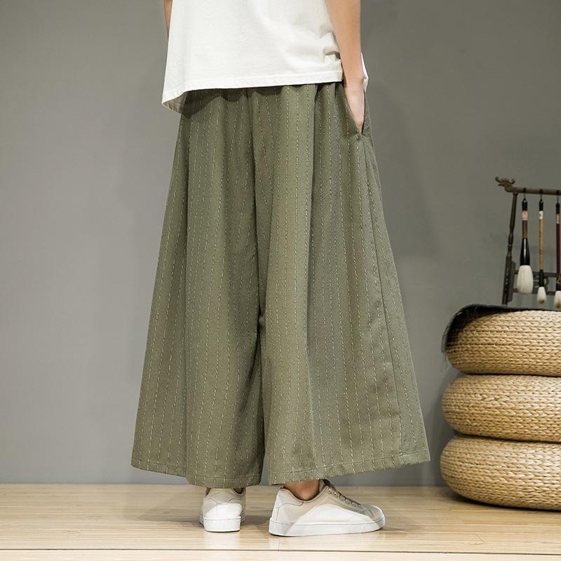 Men Striped Pants Drawstring Joggers Loose Streetwear Wide Leg Trousers Men 2024 Pockets Vintage Casual Male Pants 5XL