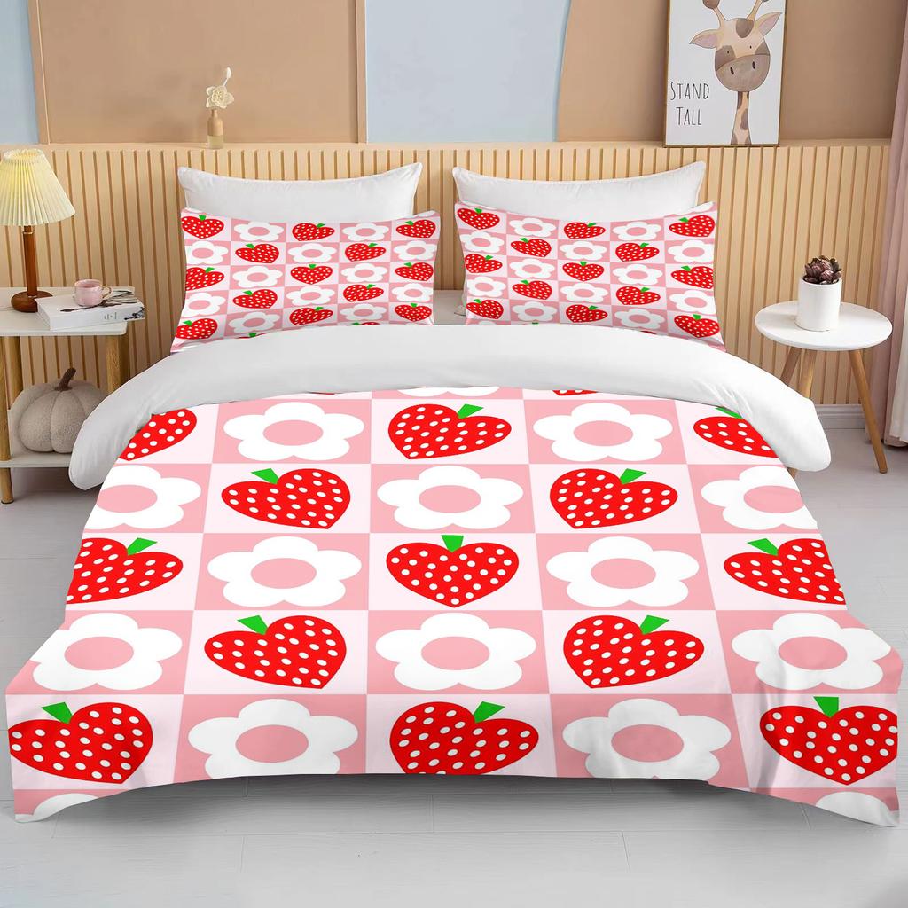 Sweet Strawberry Print Bedding Set Duvet Cover 1 Duvet Cover 2 Pillowcases Adult And Kids Bedding Set Luxury Queen Bedding Set