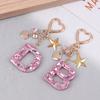 Cute  Bling Keychain A To Z Initial Letter Love Heart Star Pink For Women Girls Bag Cup Pendant Key Chain Accessories