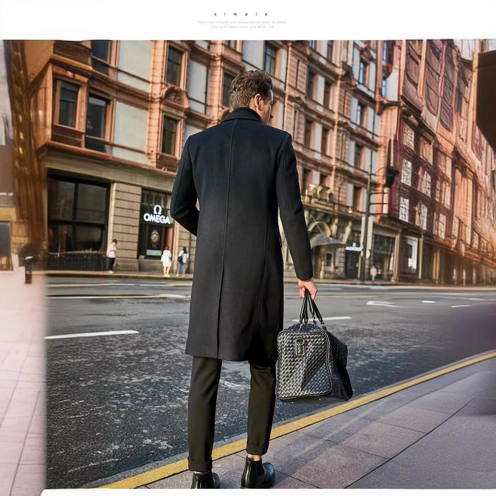 Men's British Men's Long-sleeved Woolen Coat Autumn and Winter Woolen Coat Trend