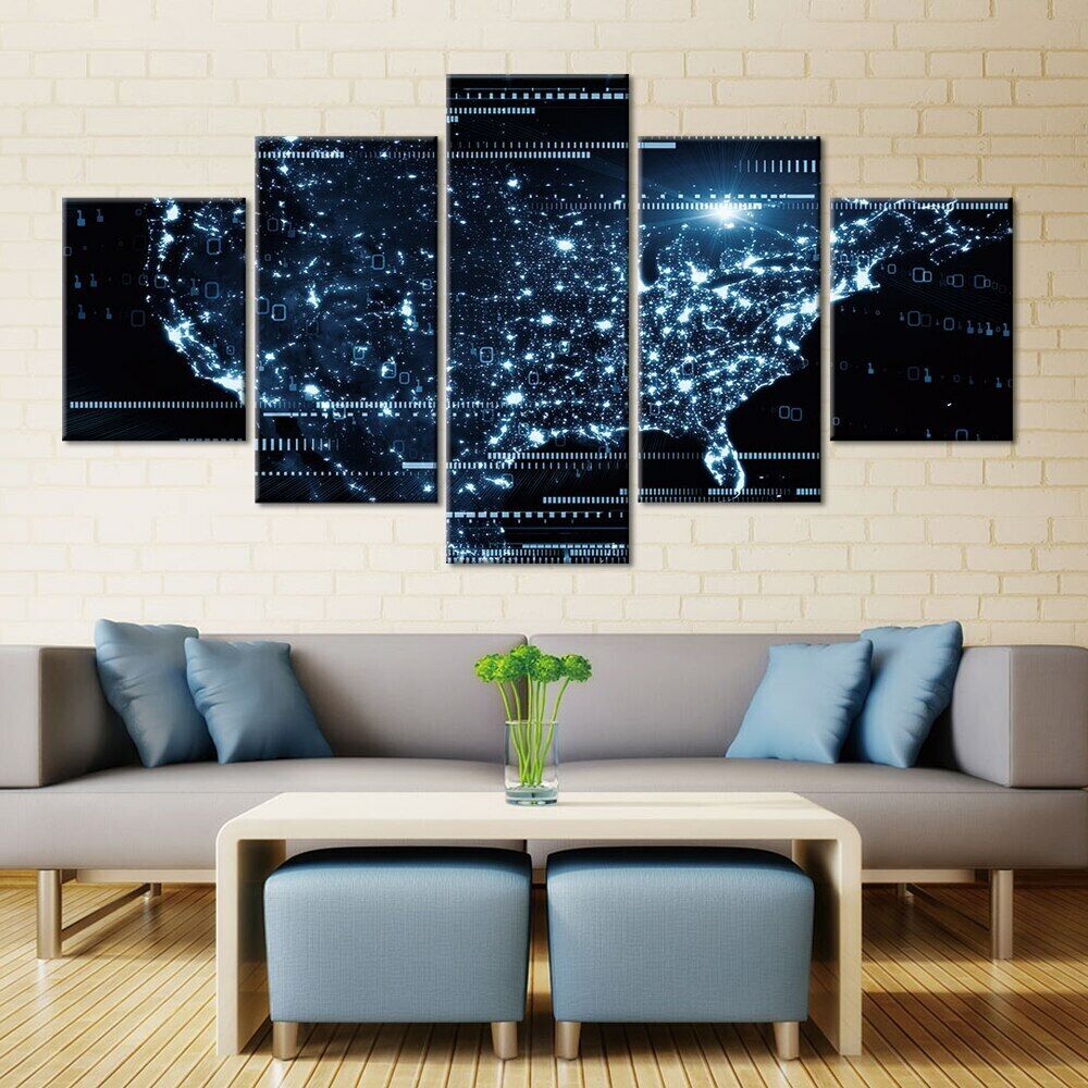 5Pcs Abstract Stars Galaxy Blue Decor 5 Pieces Pictures Canvas Paintings Wall Art 5 Panel Room Decor Modern HD Print No Framed