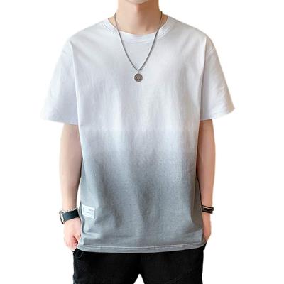 Short Sleeve Summer Clothes Cotton Big T Gradient Cut and Sewn Casual Loose Stylish Round Collar Comfortable Light Soft Large Size Spring Summer