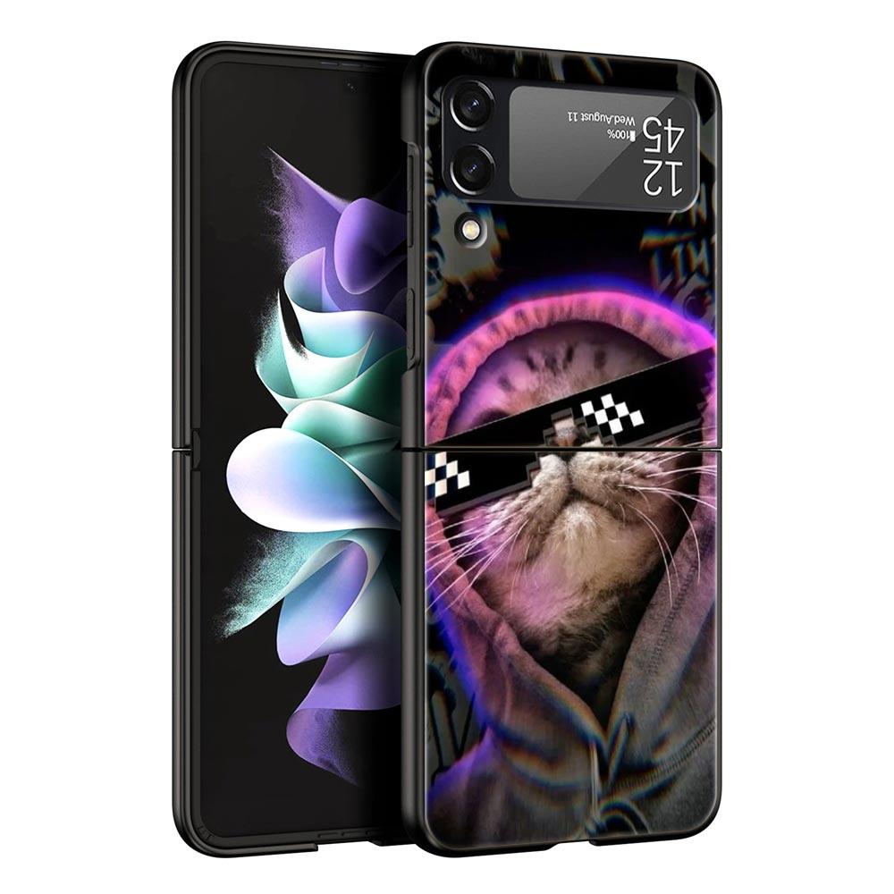 

Hard PC Phone Case For Samsung Galaxy Z Flip 7 6 5 4 Black Cover For Galaxy Z Flip 3 Foldable Shockproof Cartoon Cat Art Fundas Z Flip 3