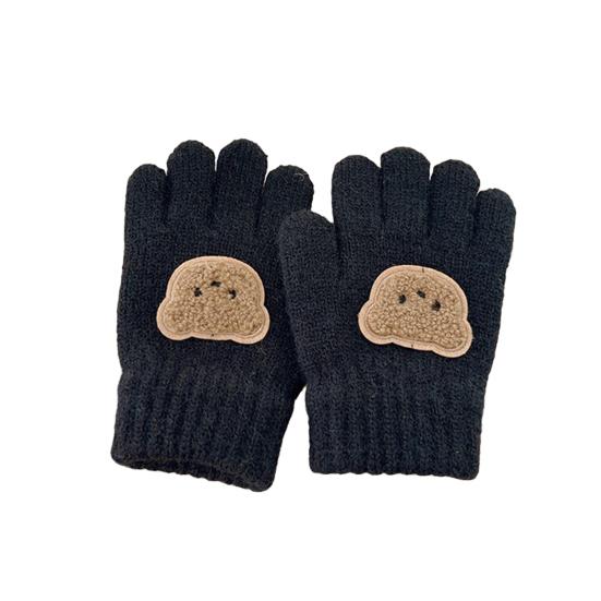 

Детские вязаные перчатки Эластичные перчатки с закрытыми пальцами Вышивка Мишка Теплые зимние перчатки для мальчиков и девочек от 3 до 7 лет Велоспорт Спорт чёрный