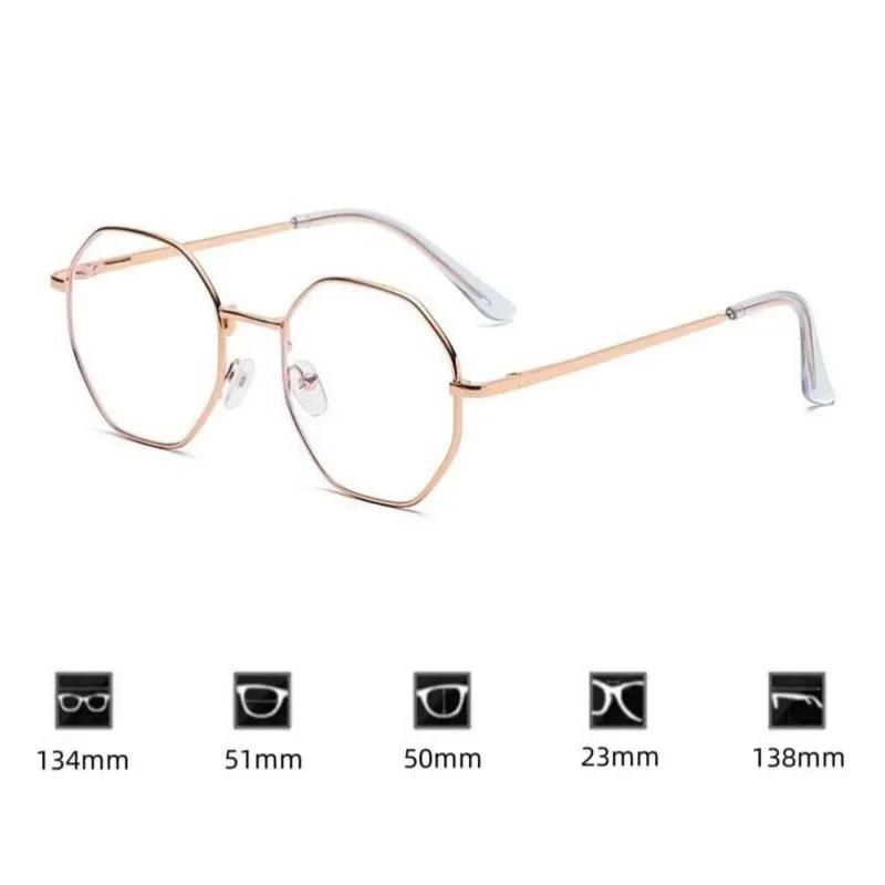 Retro Unisex Polygon Anti Blue Light Glasses Metal Frame Flat Ocular Fashion Comfortable Transparent Spectacle for Women Men