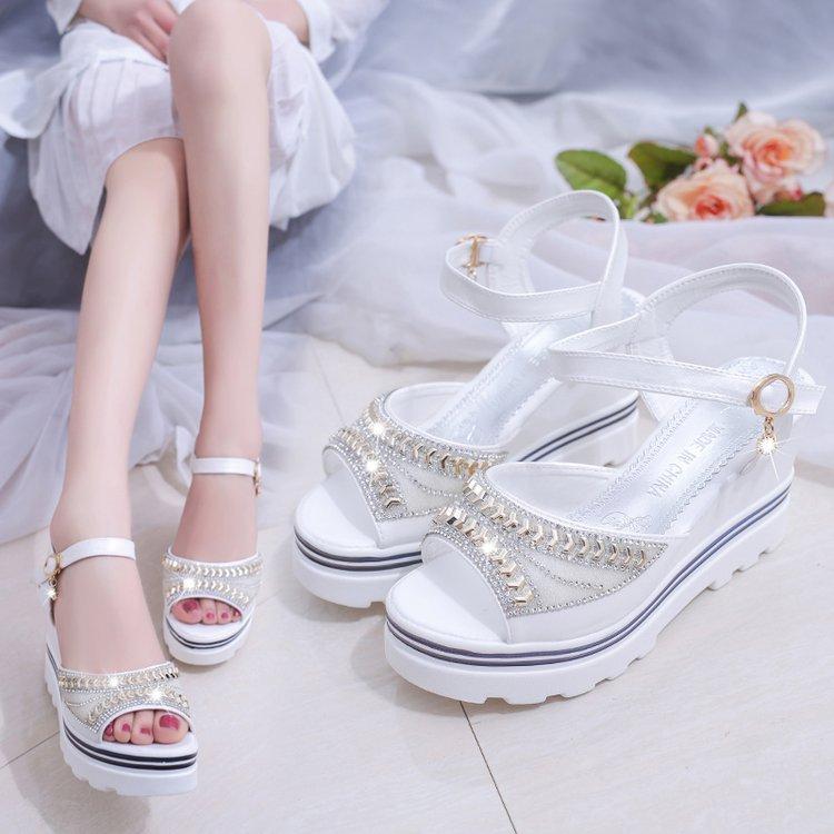 Móda Ženy Letní Lodičky Platforma Sandál Klínky Crystal Peep Toe Sandály