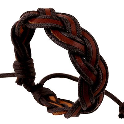 Mens Vintage Faux Leather Wrist Bracelet Braided Charm Wristband Cuff Bangle