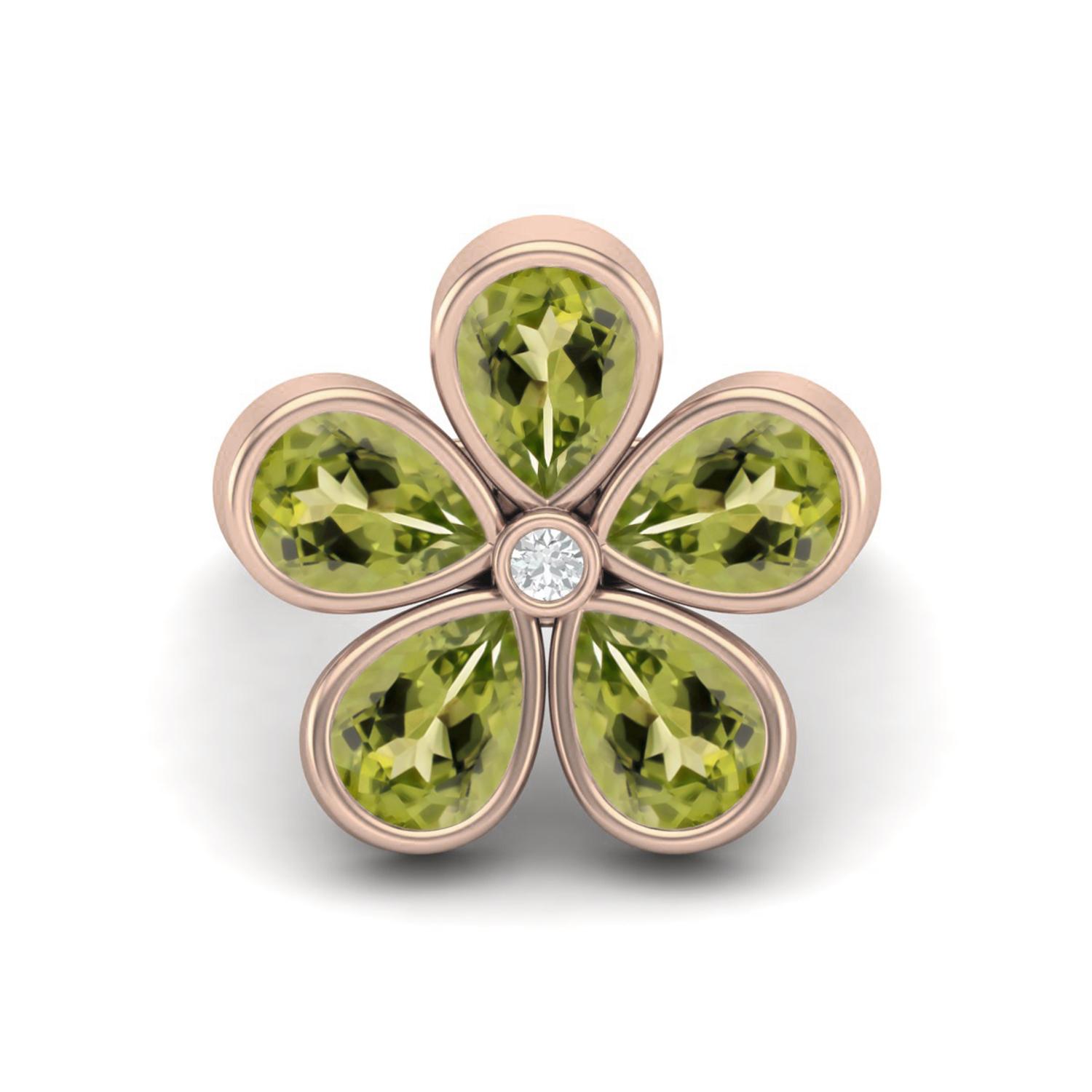 7X5mm Pear Peridot 925 Sterling Silver Rose Vermeil Five Stone Daisy Flower Women Engagement Ring 7