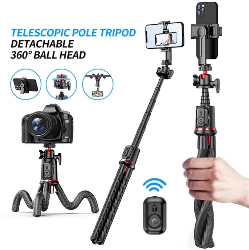 New Selfie Flexible Phone Tripod With Wireless Remote Camera Adjustable iPhone Tripod Stand Holder for Video Recording Vlogging