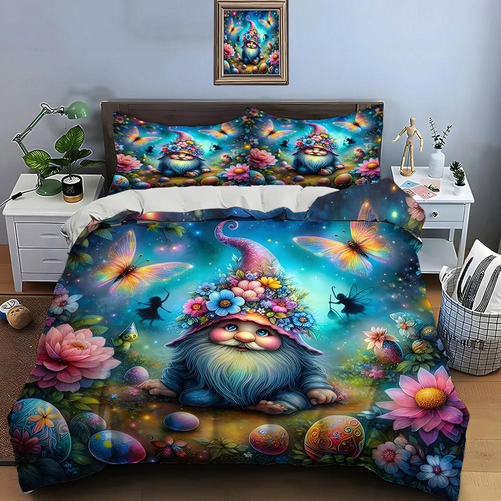 Christmas Gnome Print Bedding Set Duvet Cover 1 Duvet Cover 2 Pillowcases Adult and Children Bedding Set Luxury Holiday Gifts