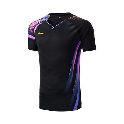 Li Ning Badminton Serie Sportlich Lässig Einfaches Kurzarm Badmintonshirt Unisex Oberteile Schwarz AAYV165-1